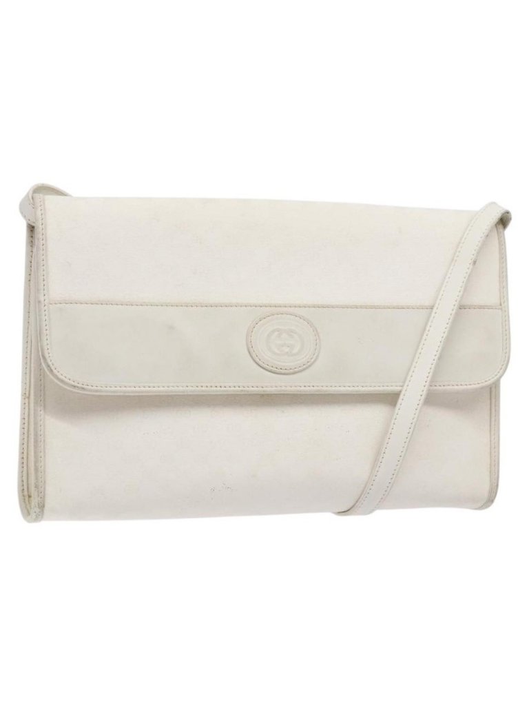 Authentic Gucci Micro Gg Supreme Shoulder Bag Pvc White Gold 004 58 0264